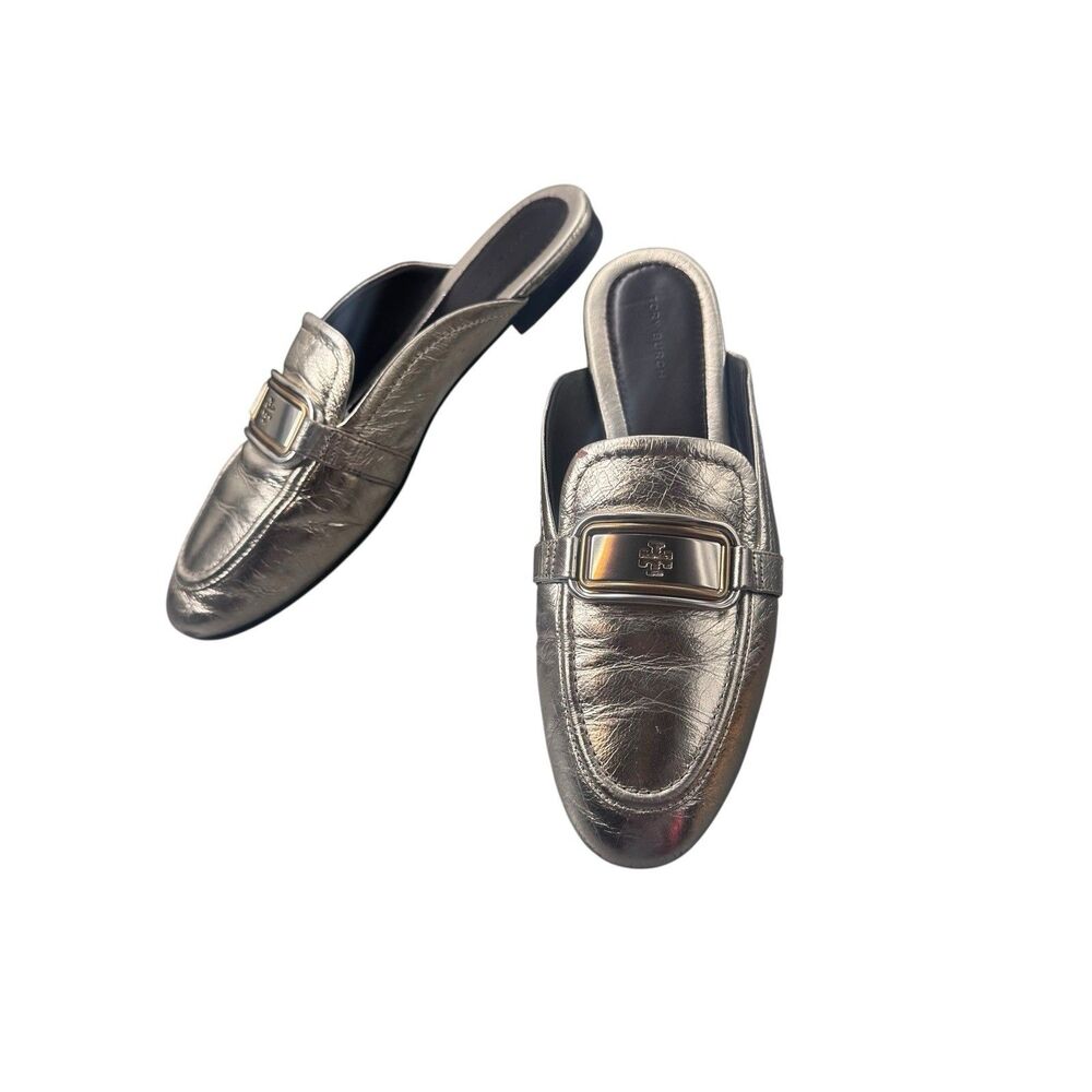 Tory Burch GEORGIA BACKLESS LOAFER Gold Metallic Flat Shoe Size 8.5 M Fast Ship